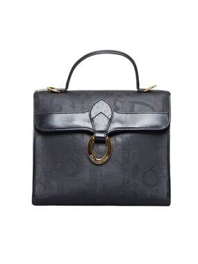 Christian Dior Top Handle Leather Satchel with Gold Ring Accent
